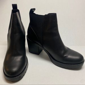 Black Pull-On Booties with Chunky Heel and Lug Soles - Women’s EUR 40/ US 9